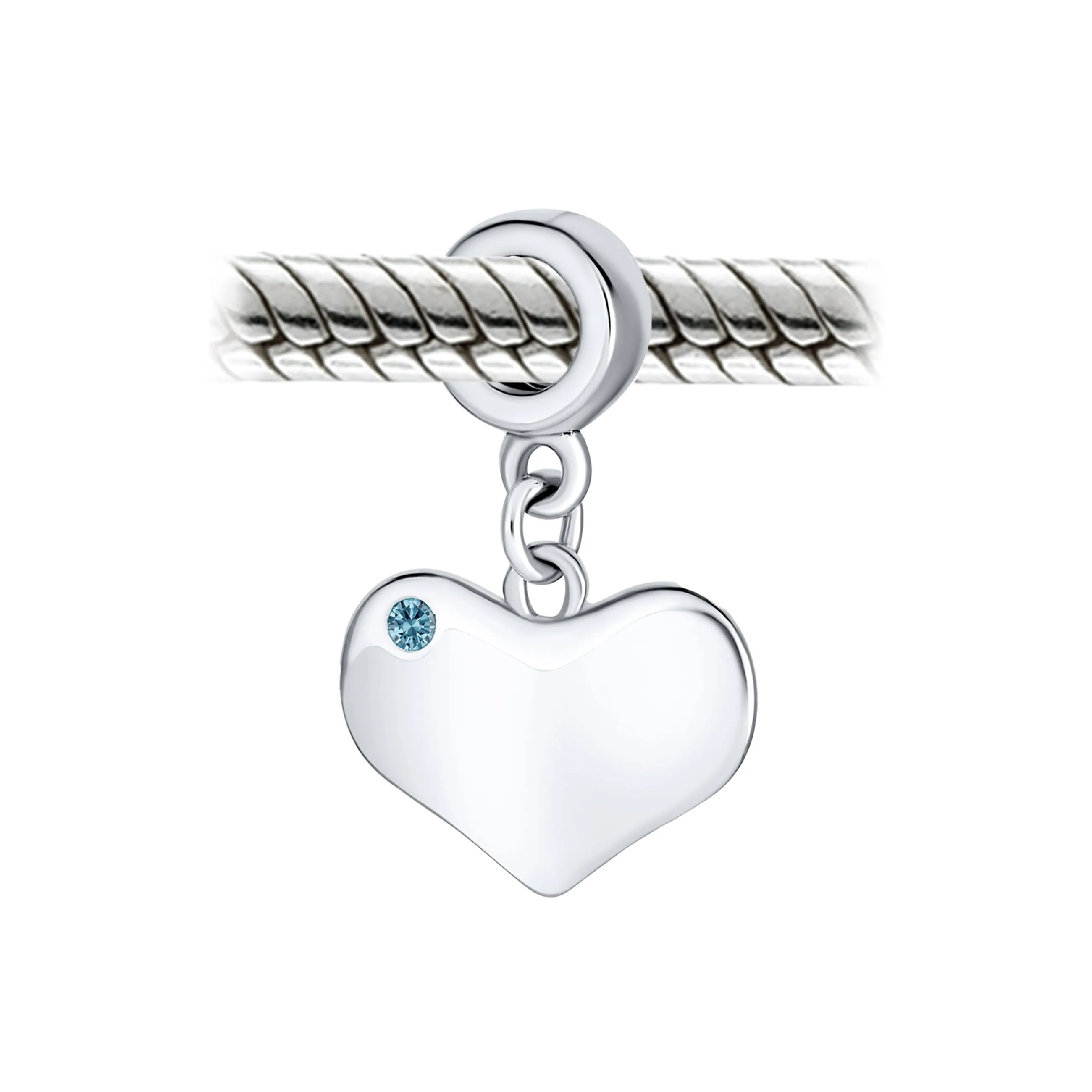 Initial Monogram Crystal Dangle Charm Bead Heart Sterling Silver Birthstone