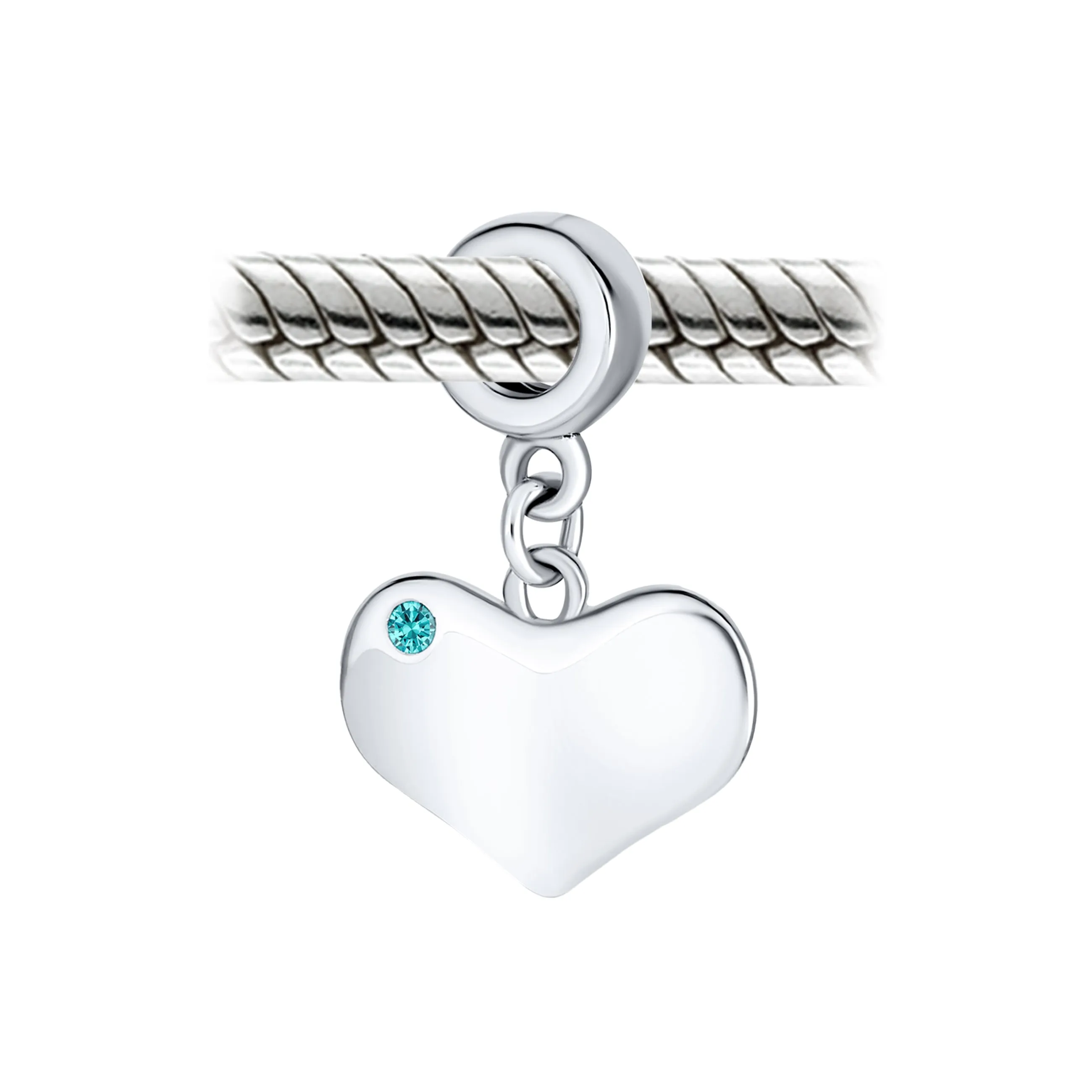 Initial Monogram Crystal Dangle Charm Bead Heart Sterling Silver Birthstone