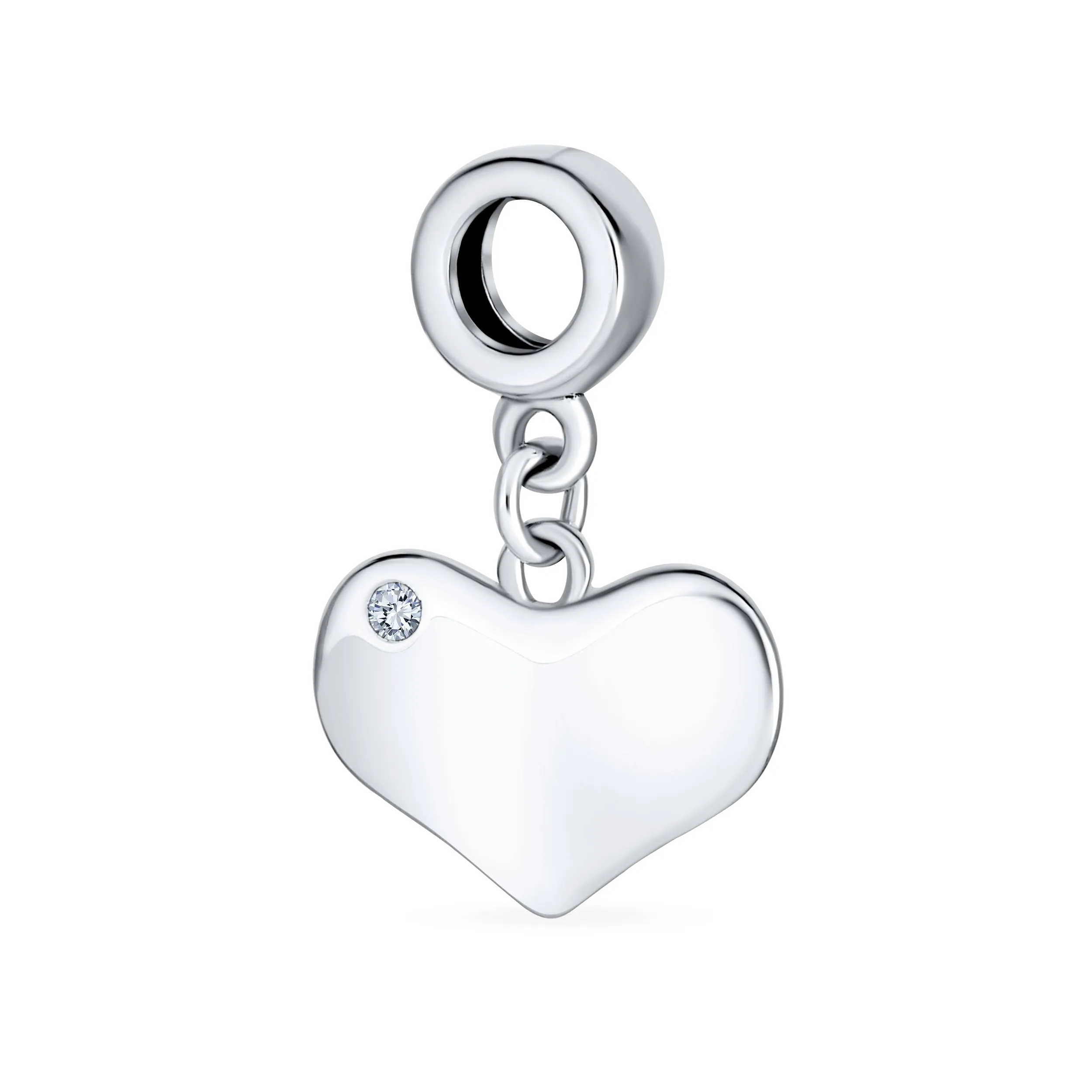 Initial Monogram Crystal Dangle Charm Bead Heart Sterling Silver Birthstone