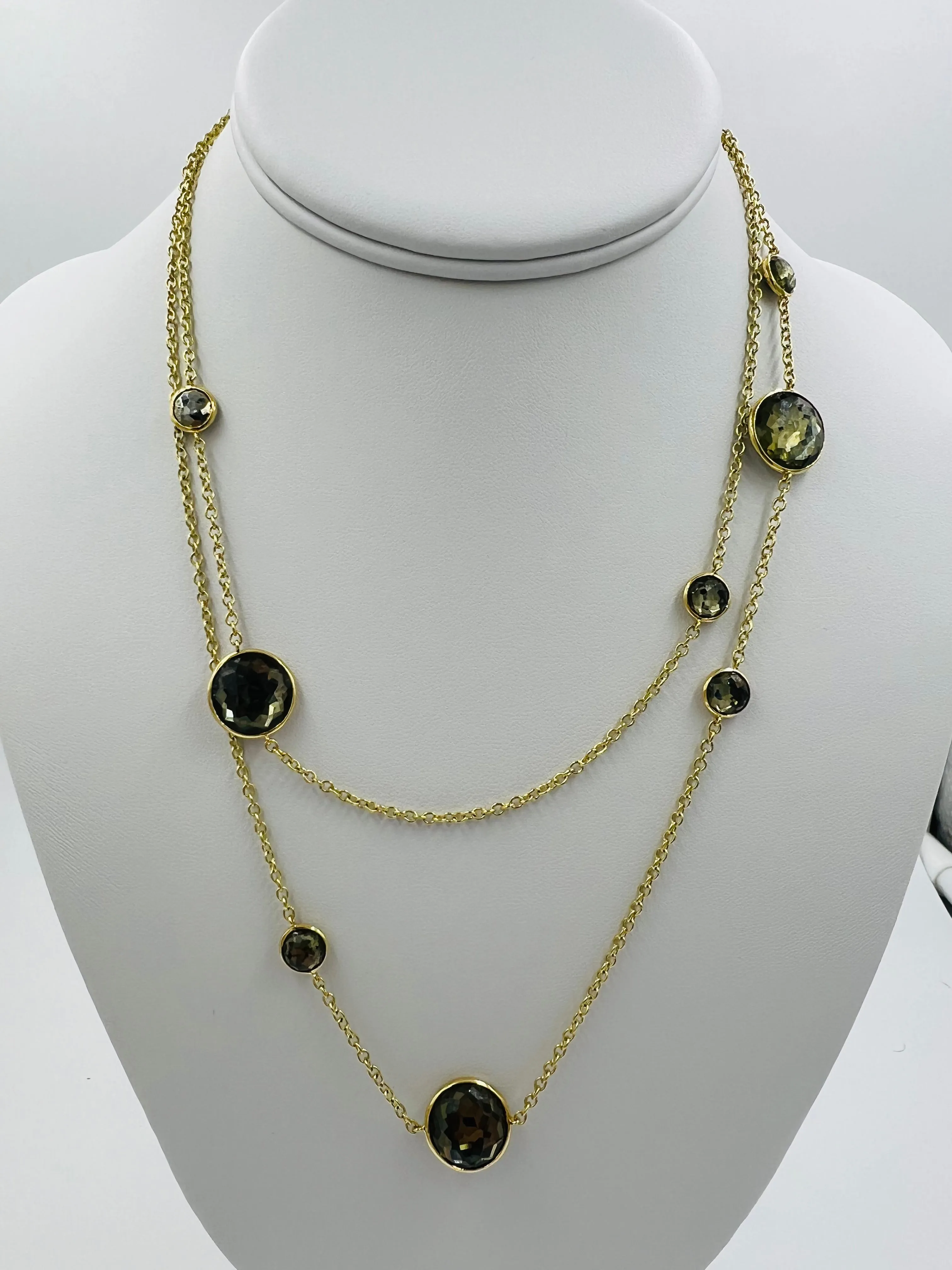 Ippolita Hematite Smokey Quartz Lollipop Yellow Gold Chain Necklace