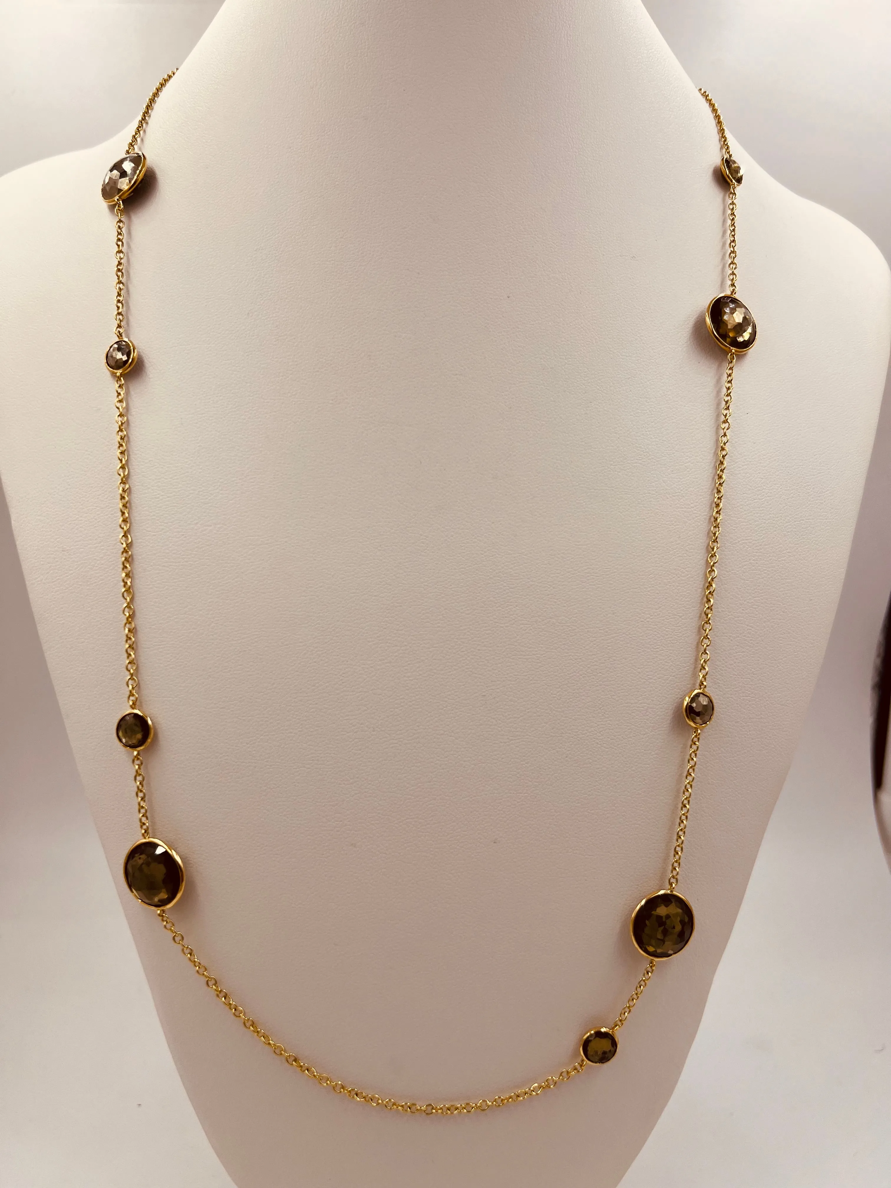 Ippolita Hematite Smokey Quartz Lollipop Yellow Gold Chain Necklace