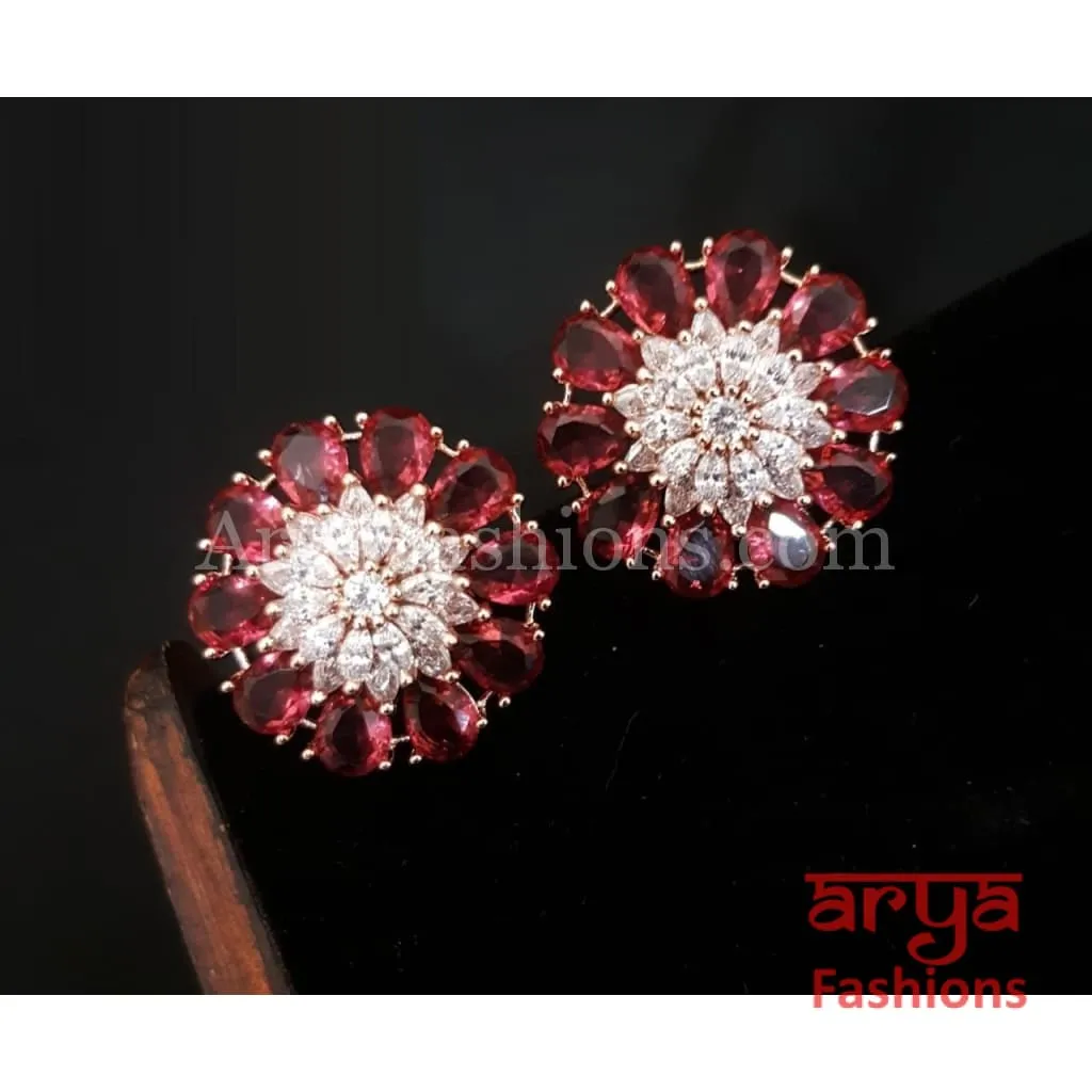 Isha CZ Studs with Silver stones in Rose Gold Finish/ Trendy Bollywood Stud Earrings