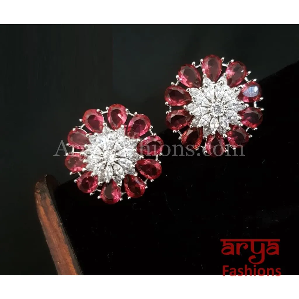 Isha CZ Studs with Silver stones in Rose Gold Finish/ Trendy Bollywood Stud Earrings