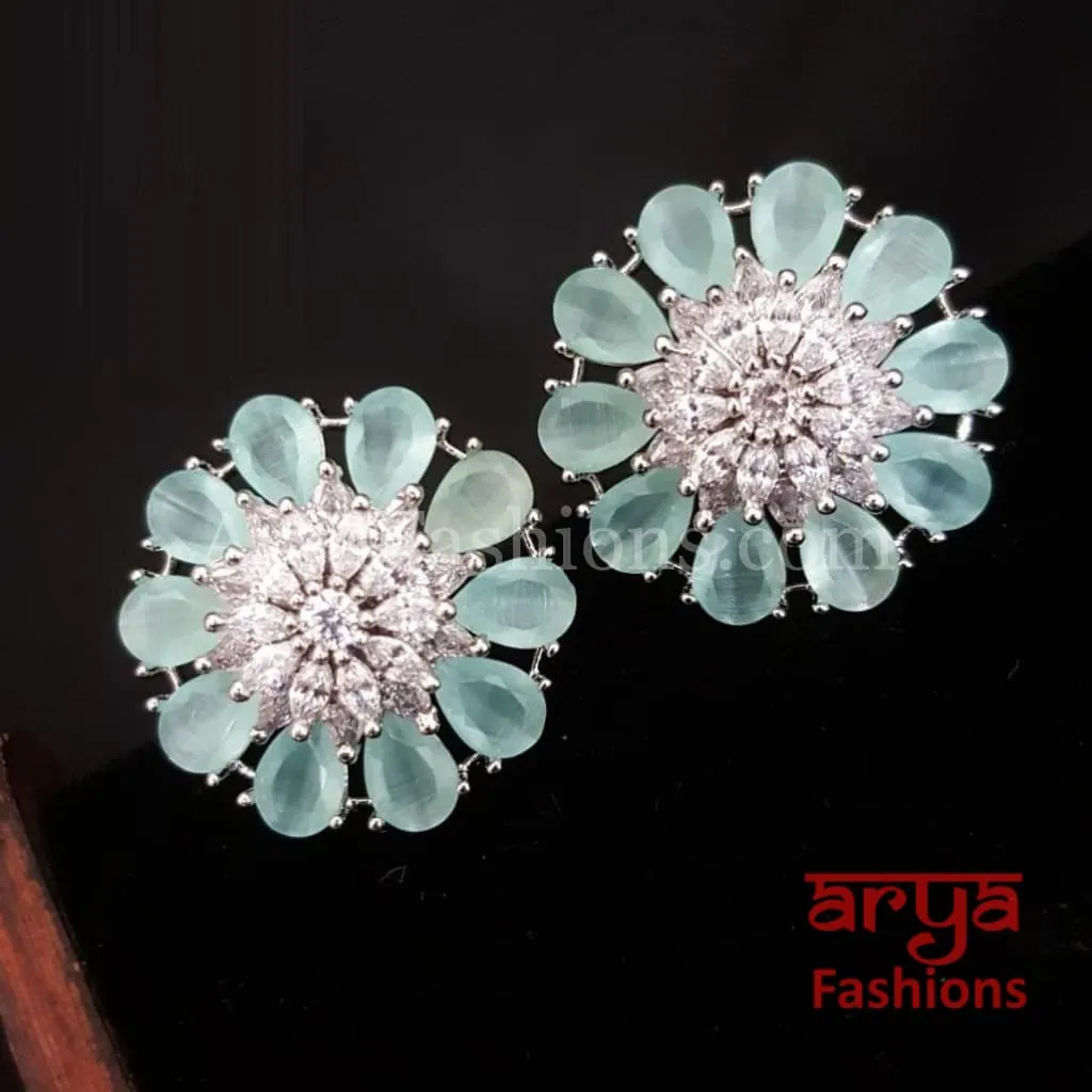 Isha CZ Studs with Silver stones in Rose Gold Finish/ Trendy Bollywood Stud Earrings