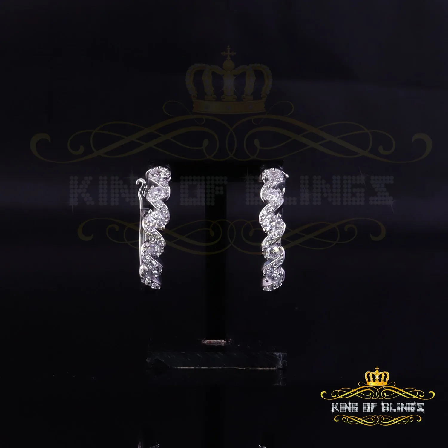 King of Bling's 1.25ct Cubic Zirconia Men'sHip Hop 925 Sterling Silver White Hoop Stud Earrings