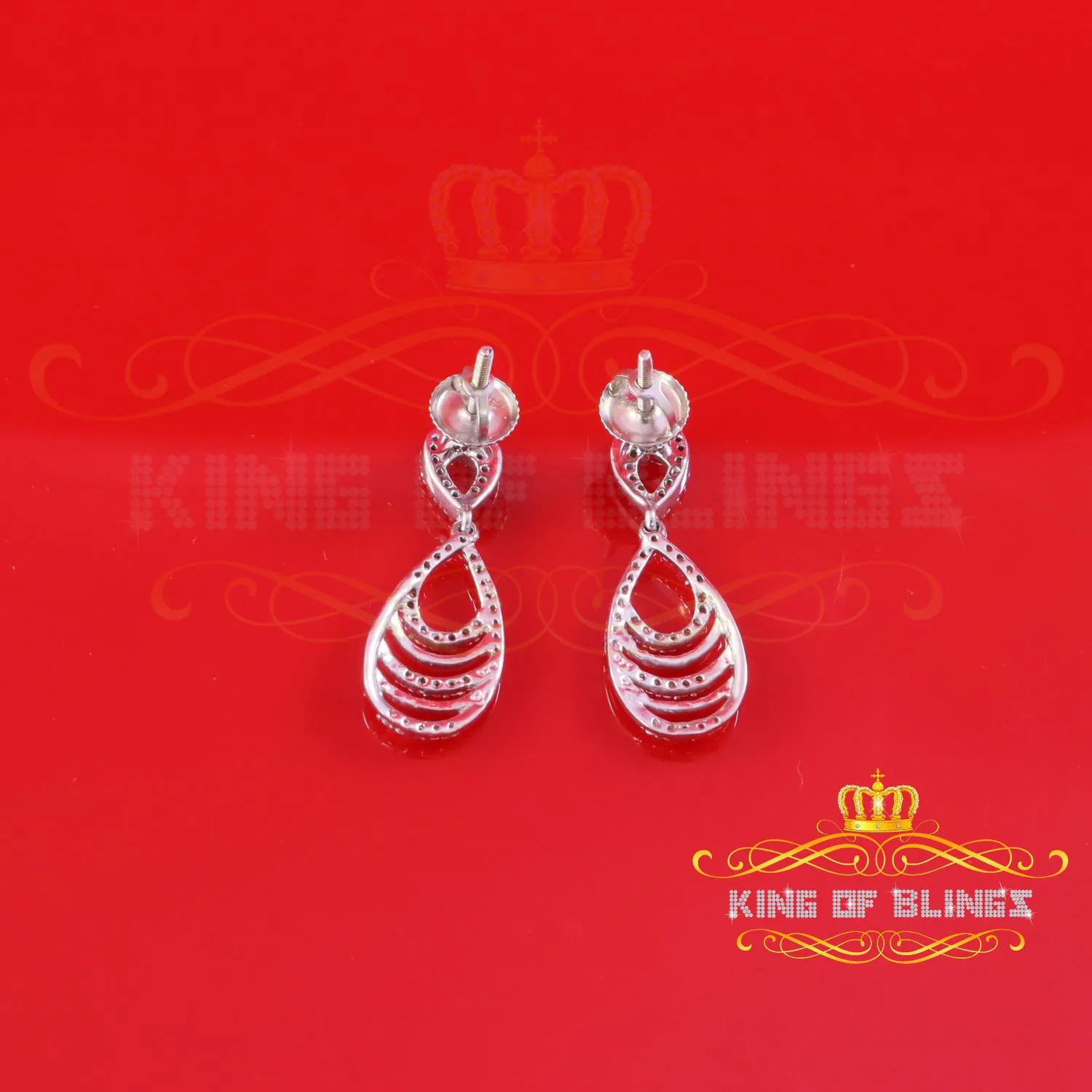 King of Bling's 925 Sterling White 0.86ct Silver Cluster Set Dangling Hip Hop Women's Earrings