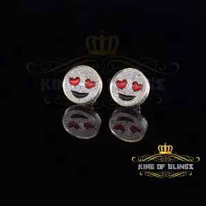 King of Blings-925 Sterling Yellow Silver 0.33ct Diamond Men's & Women's Love Emoji Earrings