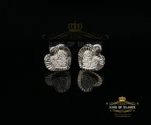 King of Blings- Aretes Para Hombre 925 White Silver 1.36ct Cubic Zirconia Heart Women's Earrings