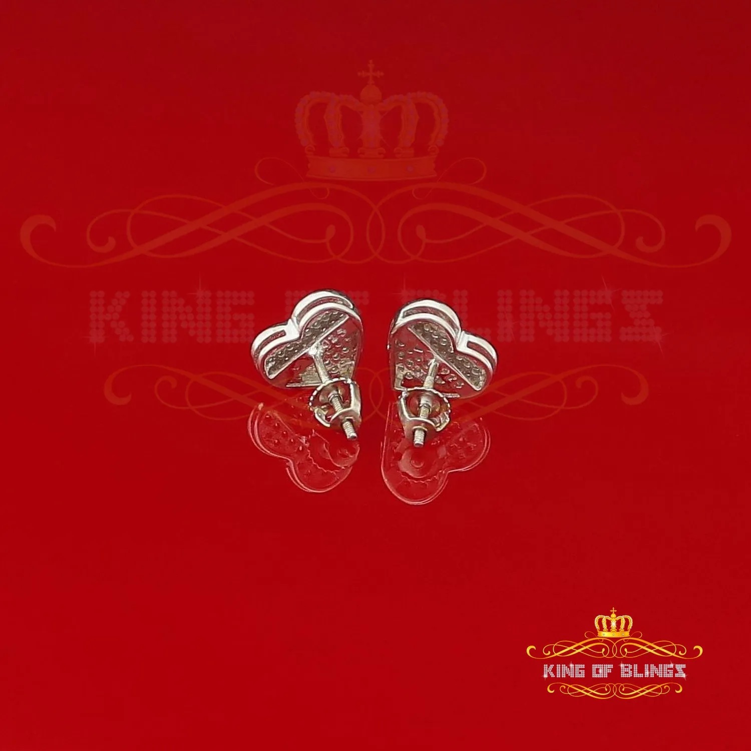 King Of Bling's Aretes Para Hombre Heart 925 White Silver 0.25ct Diamond Women's /Men's Earrings