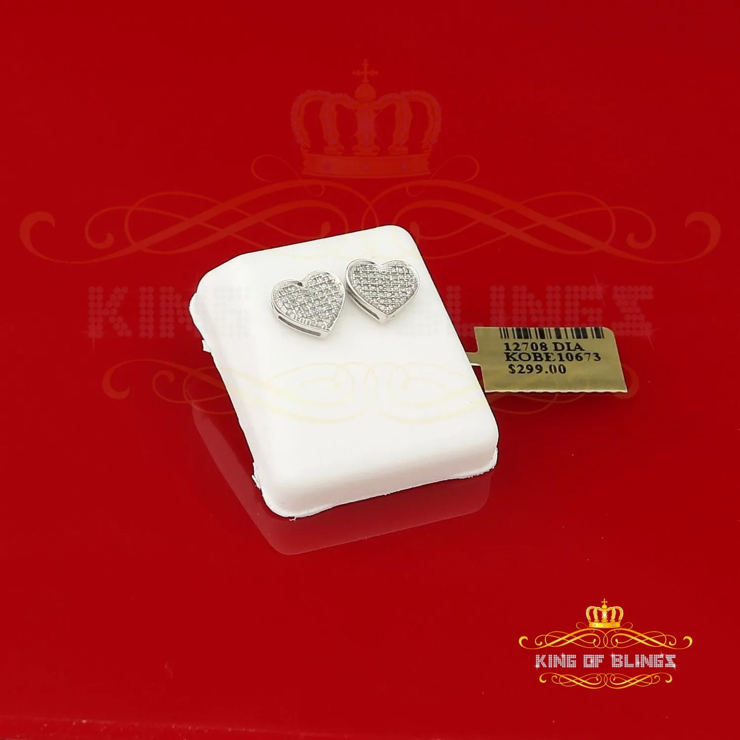 King Of Bling's Aretes Para Hombre Heart 925 White Silver 0.25ct Diamond Women's /Men's Earrings