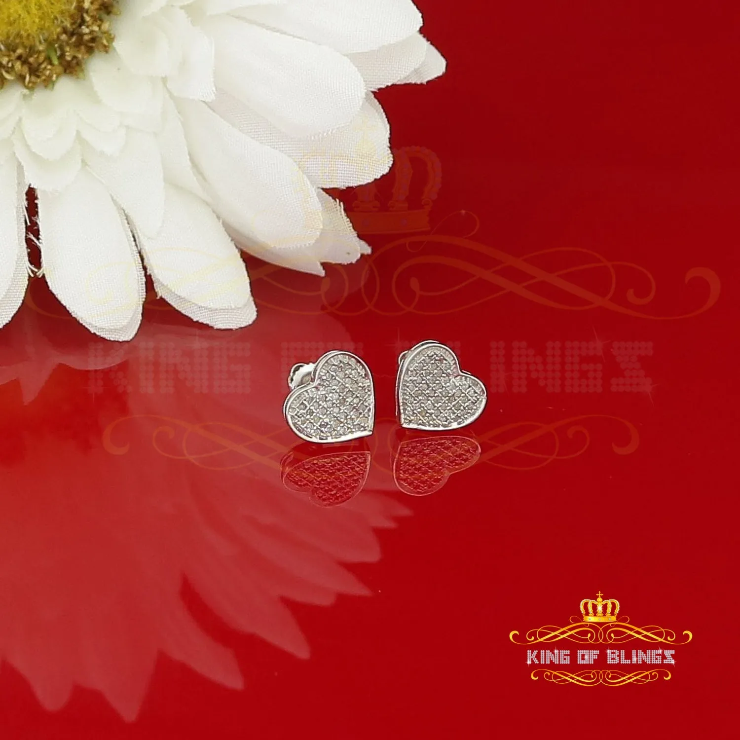 King Of Bling's Aretes Para Hombre Heart 925 White Silver 0.25ct Diamond Women's /Men's Earrings