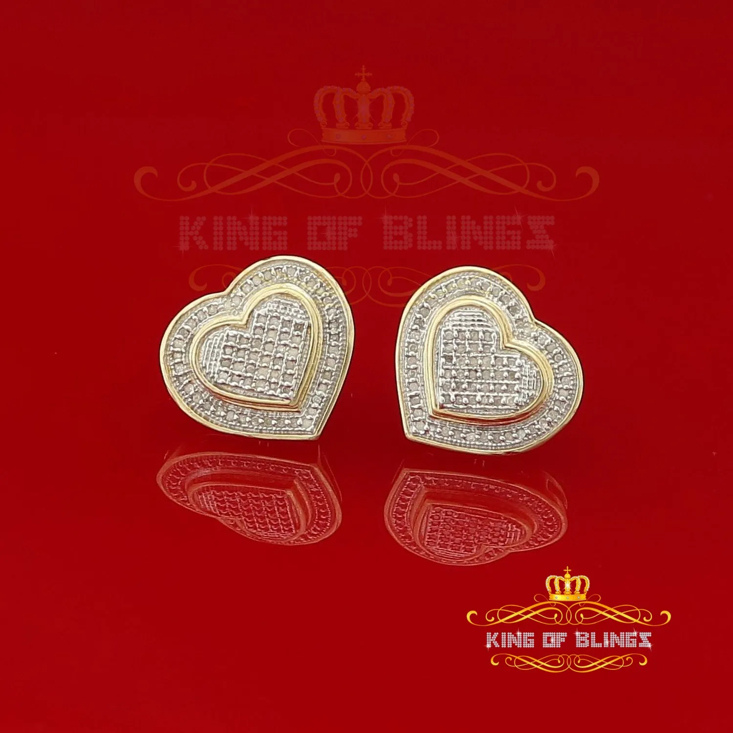 King of Blings-Aretes Para Hombre Heart 925 Yellow Silver 0.33ct Diamond Women's Style Earrings