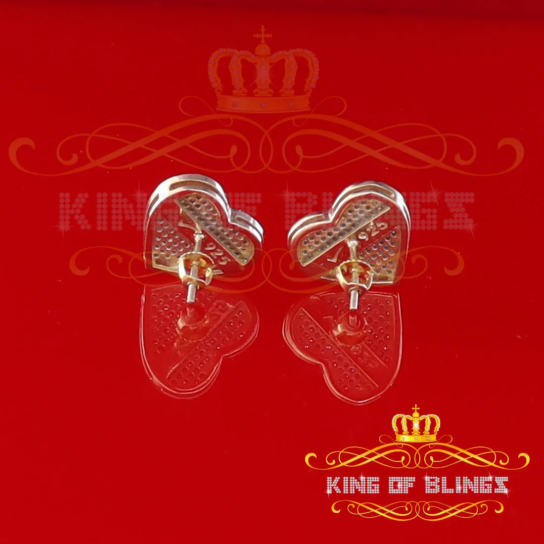 King of Blings-Aretes Para Hombre Heart 925 Yellow Silver 0.66ct Diamond Women's /Men's Earring