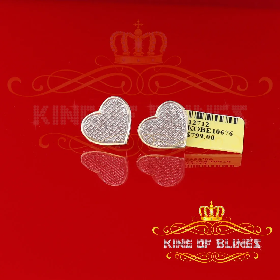 King of Blings-Aretes Para Hombre Heart 925 Yellow Silver 0.66ct Diamond Women's /Men's Earring