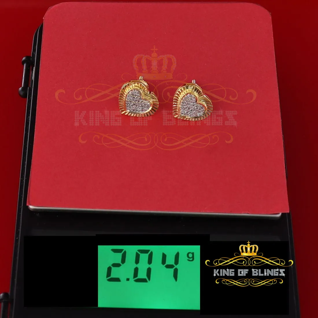 King of Blings-Aretes Para Hombre Heart Yellow Silver 0.25ct Diamond Women's /Men's Earrings