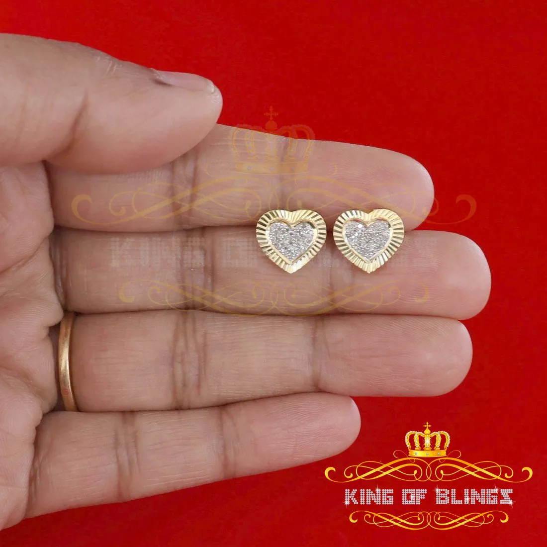 King of Blings-Aretes Para Hombre Heart Yellow Silver 0.25ct Diamond Women's /Men's Earrings