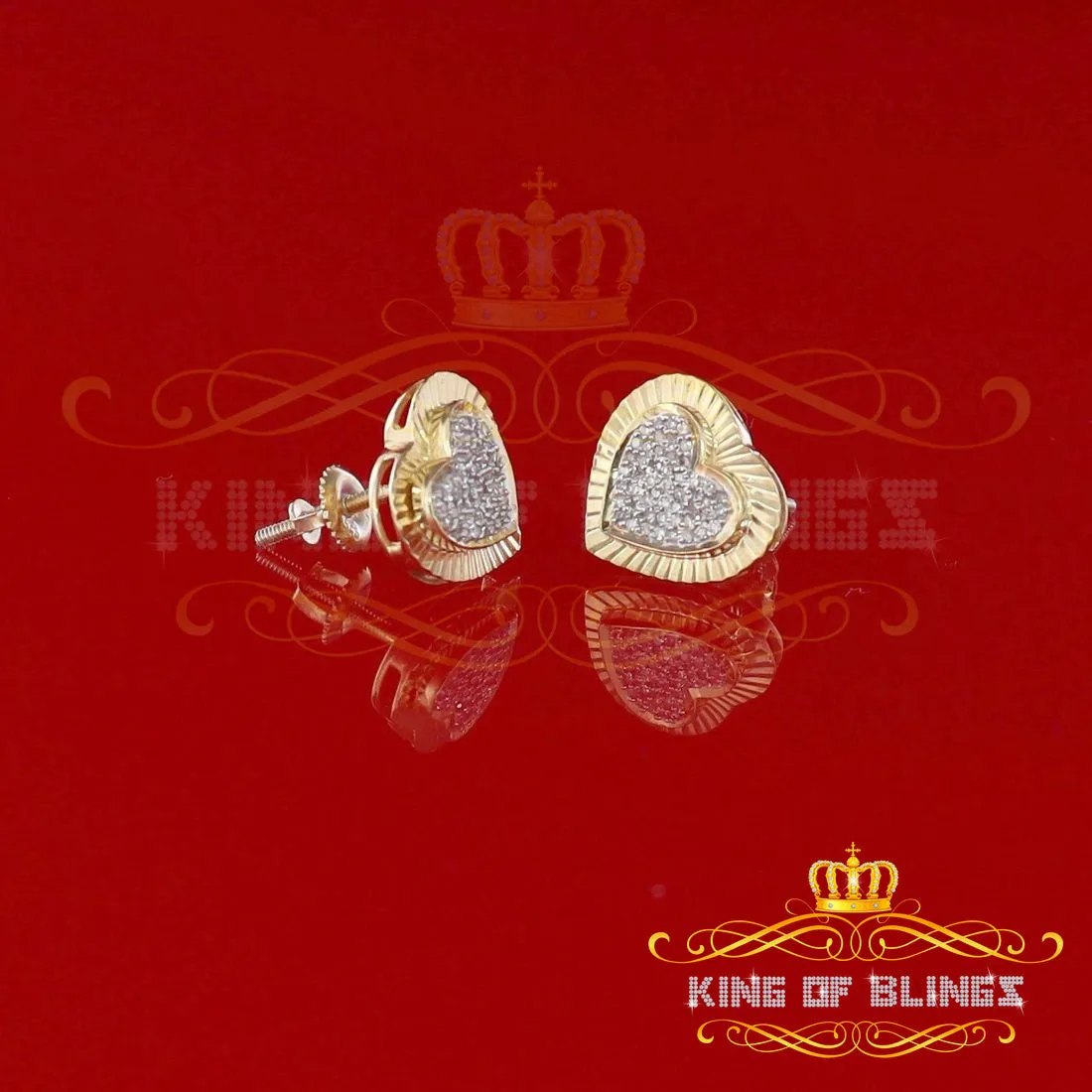 King of Blings-Aretes Para Hombre Heart Yellow Silver 0.25ct Diamond Women's /Men's Earrings