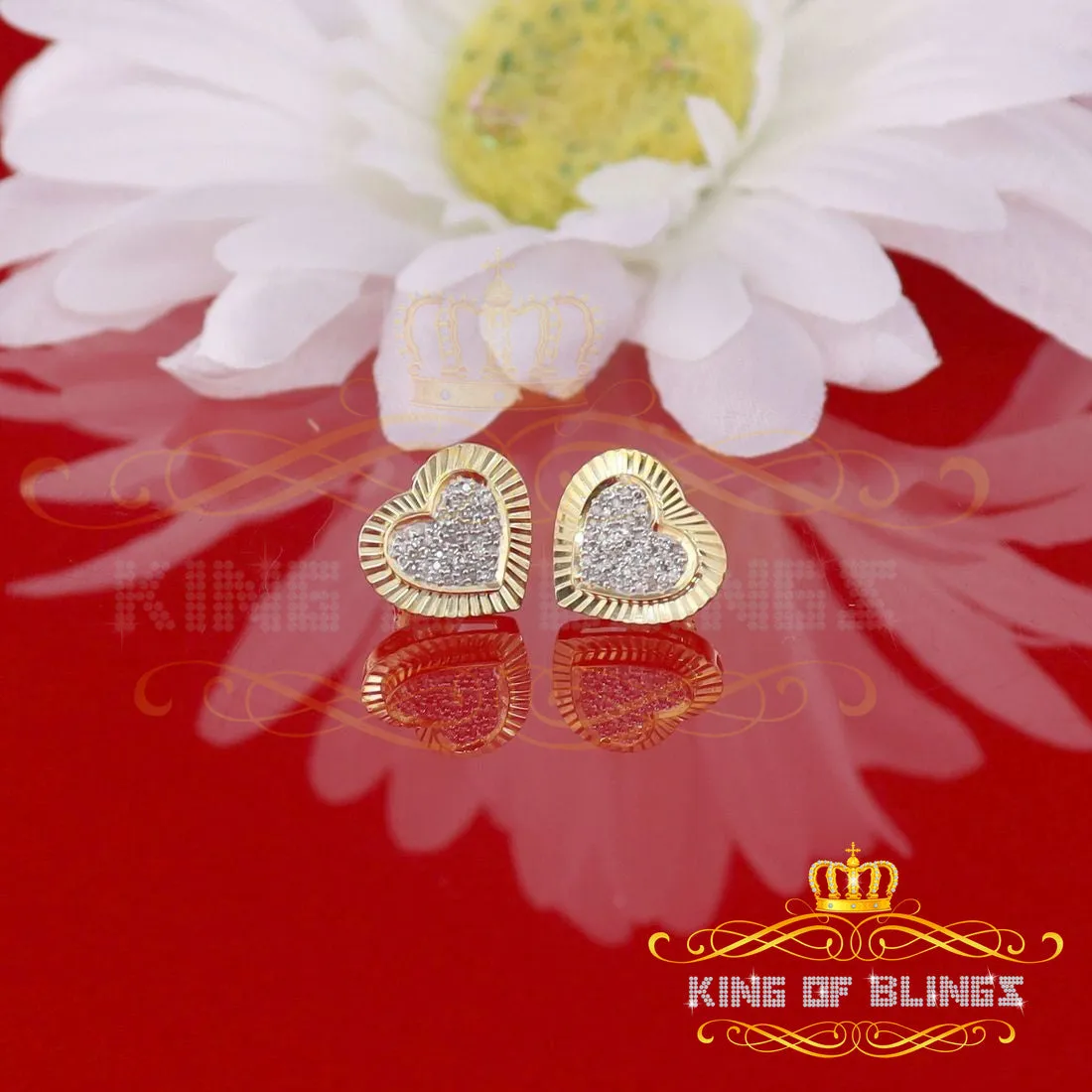 King of Blings-Aretes Para Hombre Heart Yellow Silver 0.25ct Diamond Women's /Men's Earrings