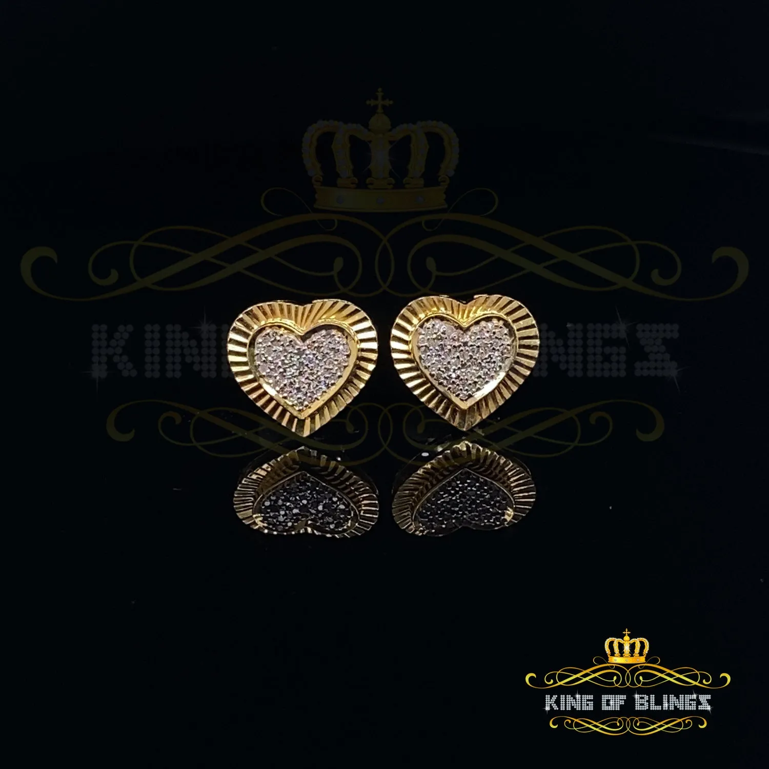 King of Blings-Aretes Para Hombre Heart Yellow Silver 0.25ct Diamond Women's /Men's Earrings