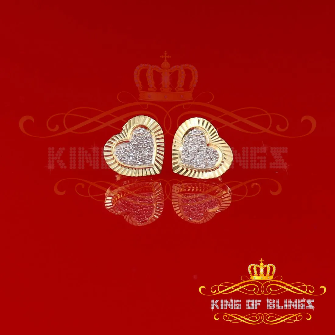 King of Blings-Aretes Para Hombre Heart Yellow Silver 0.25ct Diamond Women's /Men's Earrings