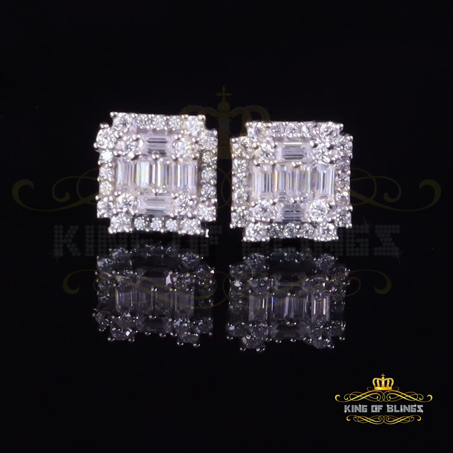 King of Bling's Men's/Women's 925 Silver White 0.50ct VVS 'D' Moissanite Baguette Stud Earrings