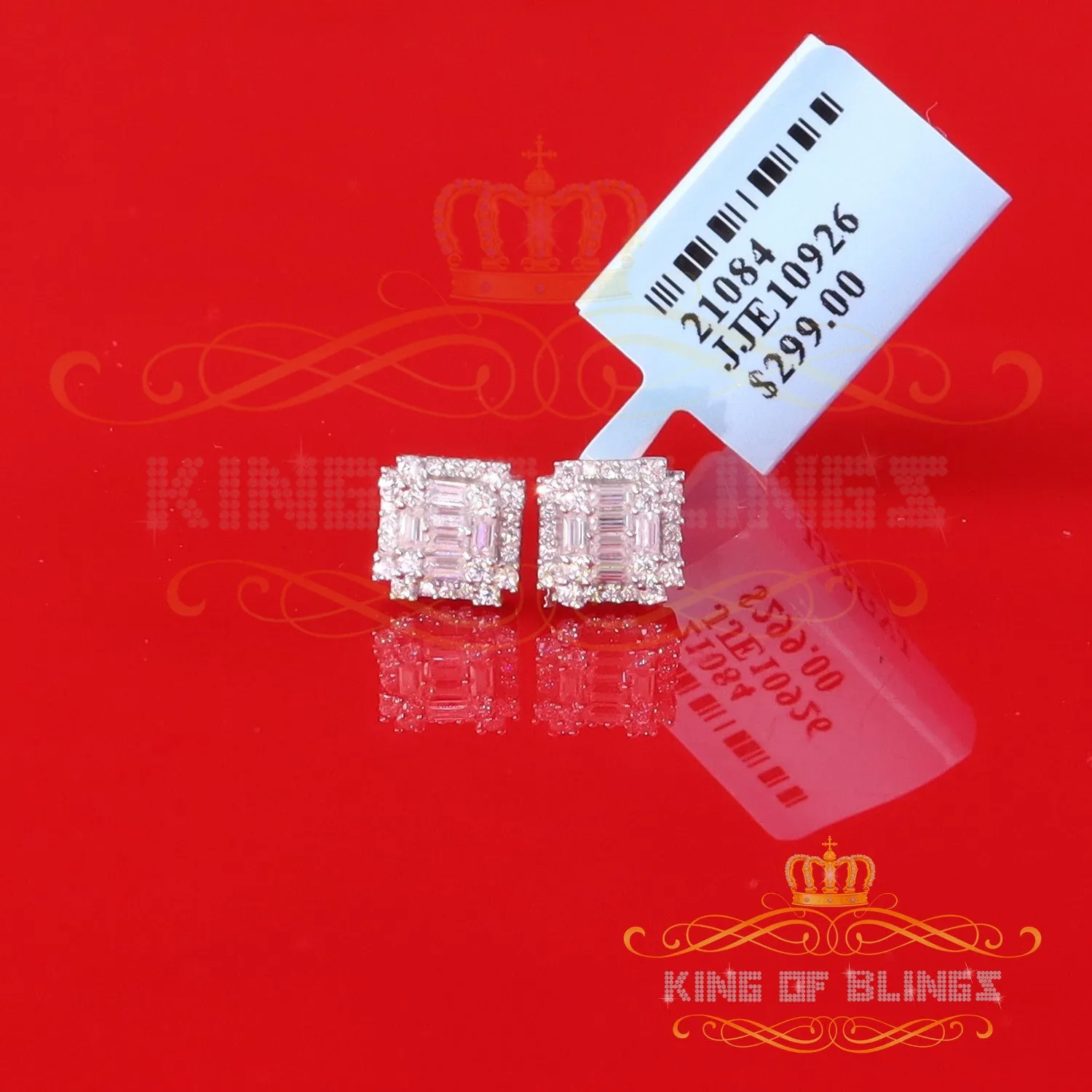 King of Bling's Men's/Women's 925 Silver White 0.50ct VVS 'D' Moissanite Baguette Stud Earrings