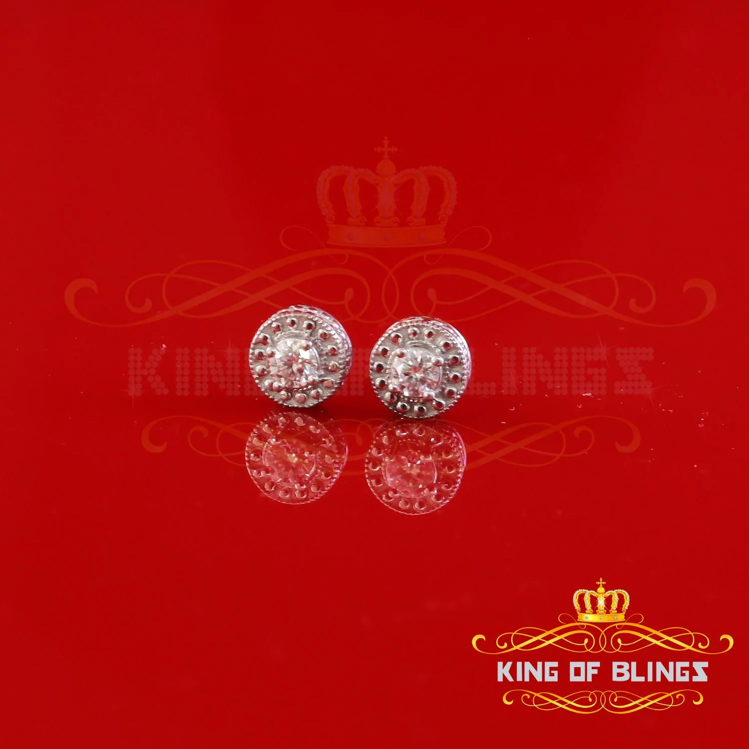 King of Bling's New 925 Silver White 0.50ct VVS D Moissanite Round Men's / Womens Stud Earrings