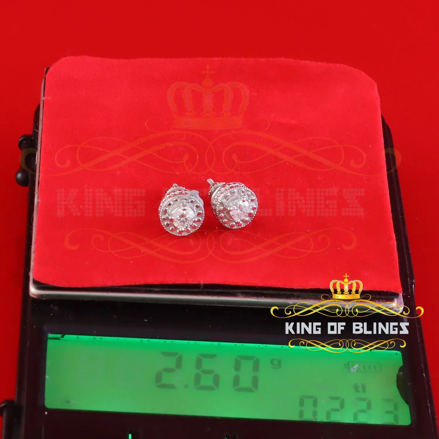 King of Bling's New 925 Silver White 0.50ct VVS D Moissanite Round Men's / Womens Stud Earrings