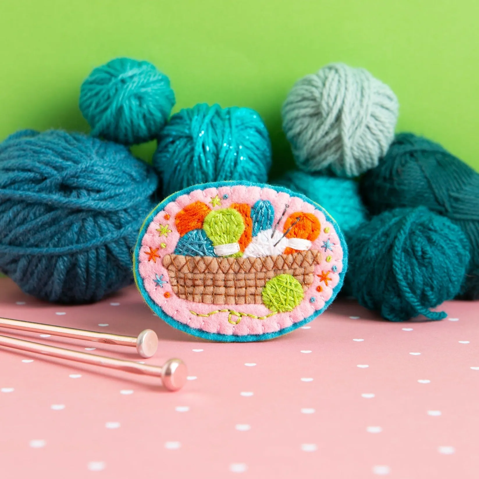 Knitting Basket Felt Craft Brooch Kit