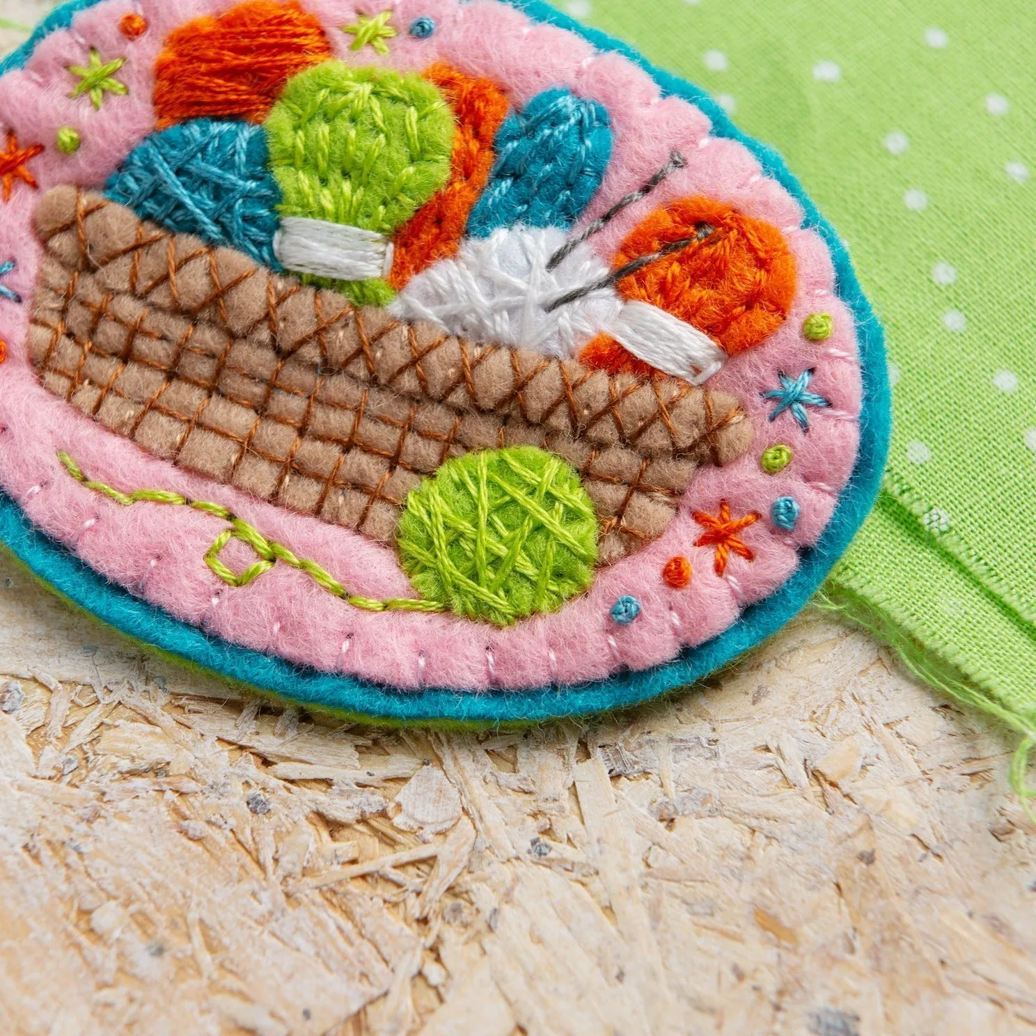 Knitting Basket Felt Craft Brooch Kit