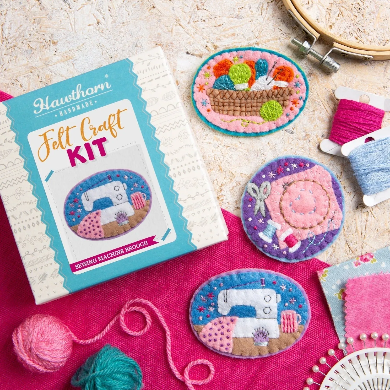 Knitting Basket Felt Craft Brooch Kit