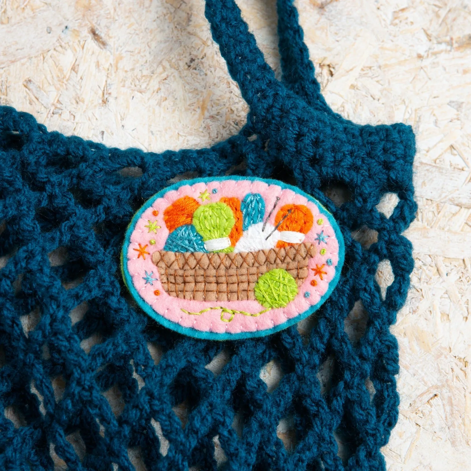 Knitting Basket Felt Craft Brooch Kit