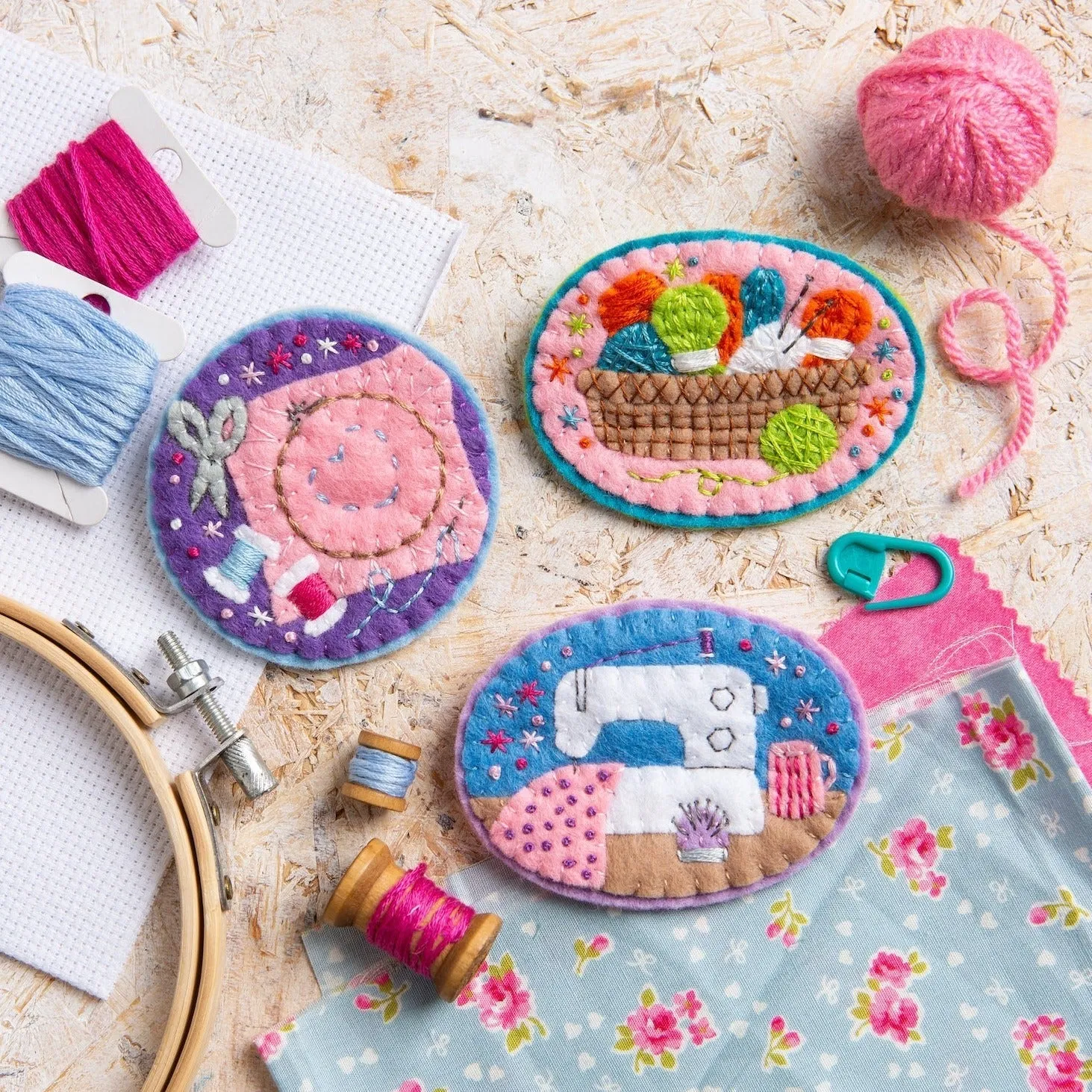 Knitting Basket Felt Craft Brooch Kit