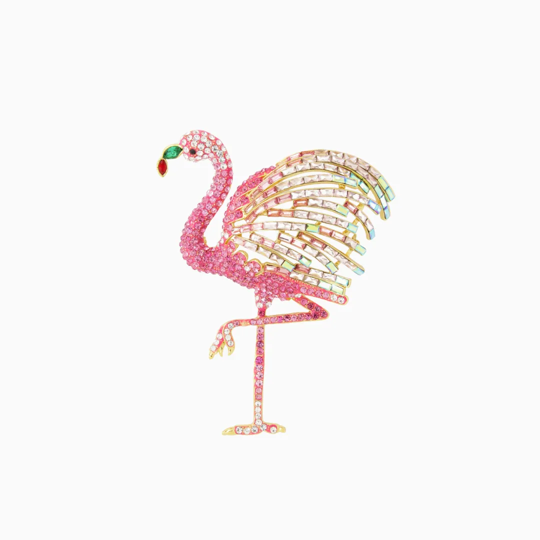 Large Crystal Flamingo Brooch