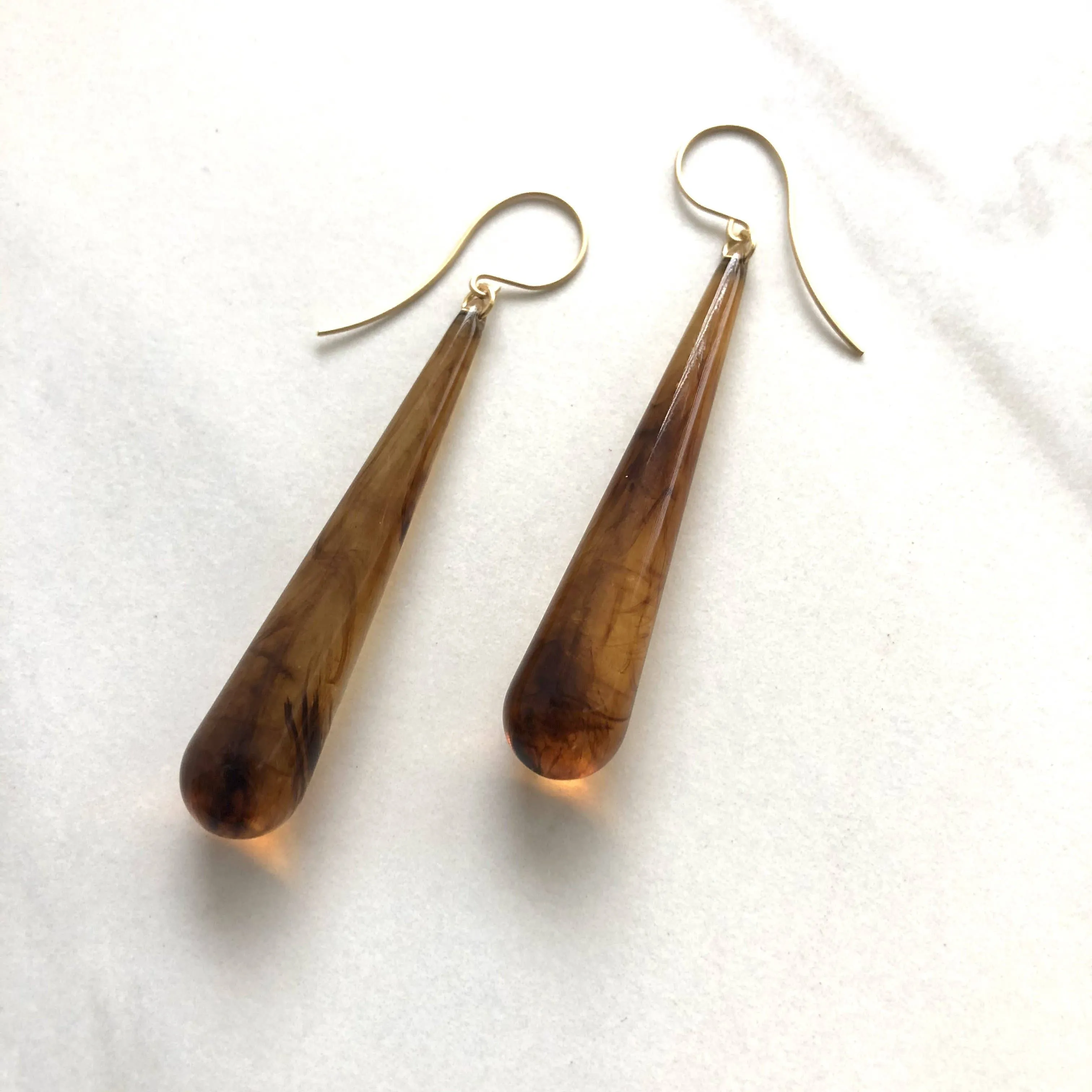 Leetie Lovendale - Tortoise Marbled Long Teardrop lucite statement earrings