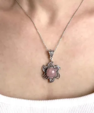 Lotus Elegance: Sterling Silver Filigree with Rose Quartz Pendant Necklace