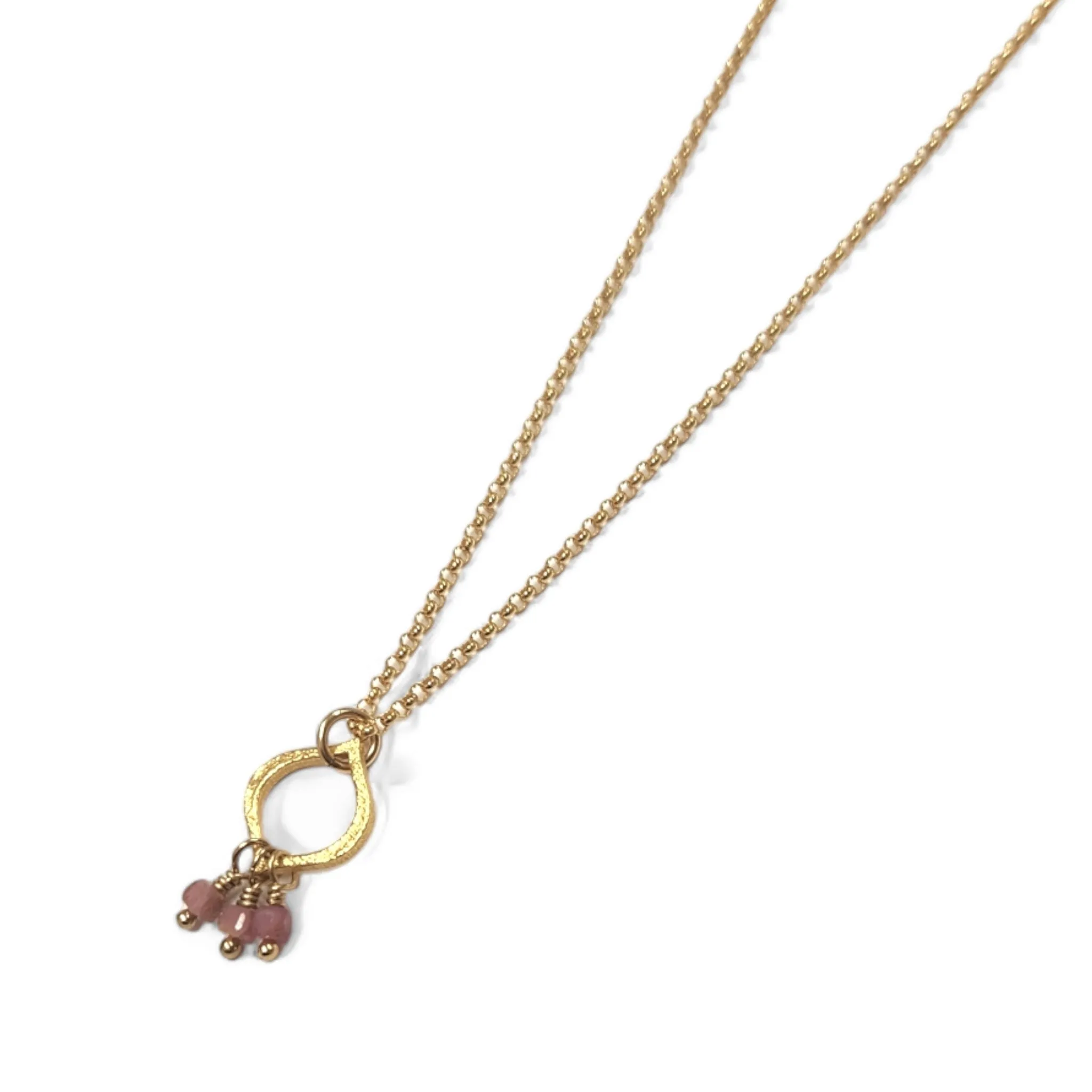 Lotus Teardrop Charm Necklace with Pink Tourmaline Stone Cluster