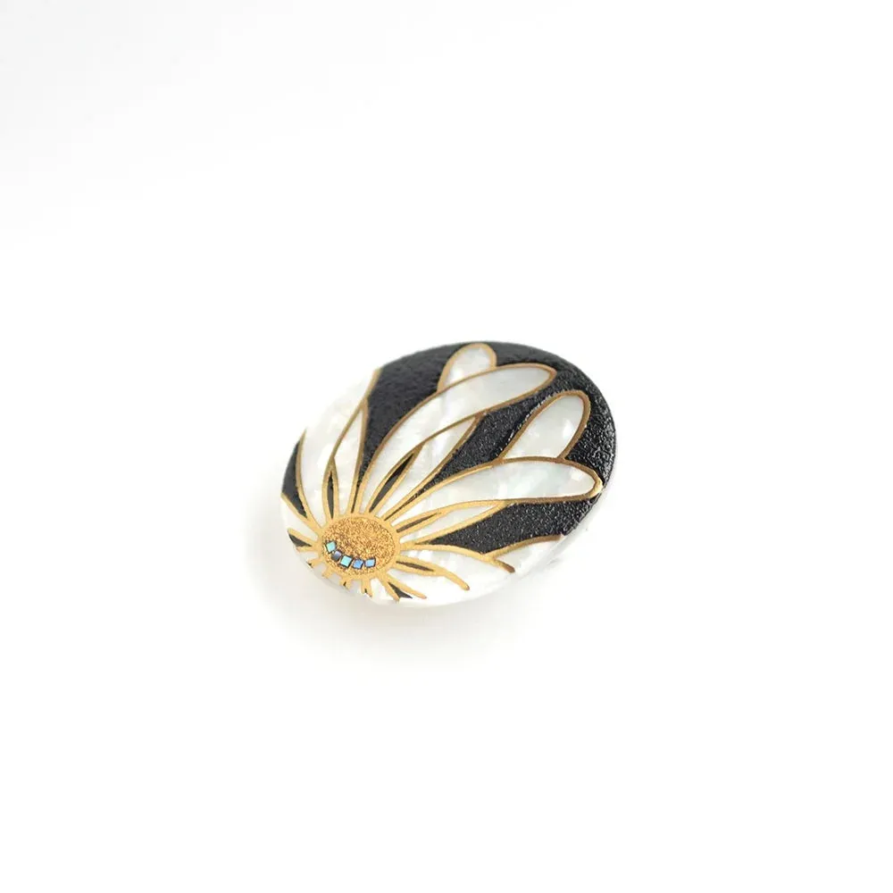 Maki-e Urushi Lacquer Brooch - White South Sea Pearl Shell / Chrysanthemum / White -, Traditional Japanese Urushi Lacquer Jewelry