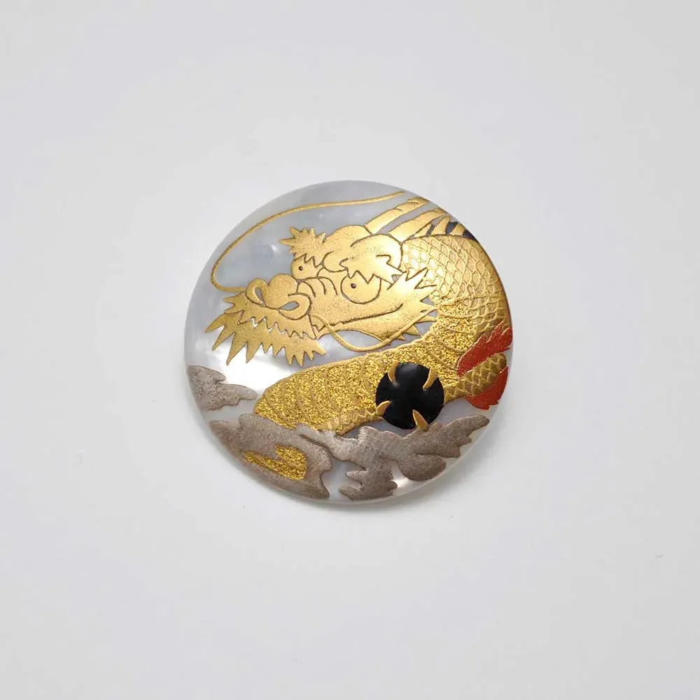 Maki-e Urushi Lacquer Brooch - White South Sea Pearl Shell / Dragon -, Traditional Japanese Urushi Lacquer Jewelry