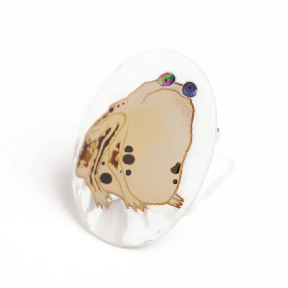 Maki-e Urushi Lacquer Brooch - White South Sea Pearl Shell / Frog -, Traditional Japanese Urushi Lacquer Jewelry