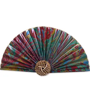 Maroon/Green/Gold Fan Brooch