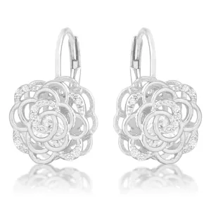 Maya CZ Rose Drop Silvertone Earrings