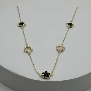 MBKJ Black & White Clover Station Necklace 18"