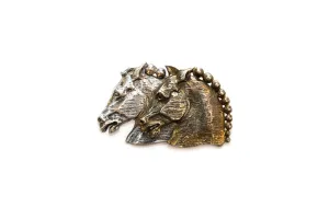 McCLELLAND BARCLAY Art Deco Rhodium and Gold Plated Metal Double Horsehead Brooch