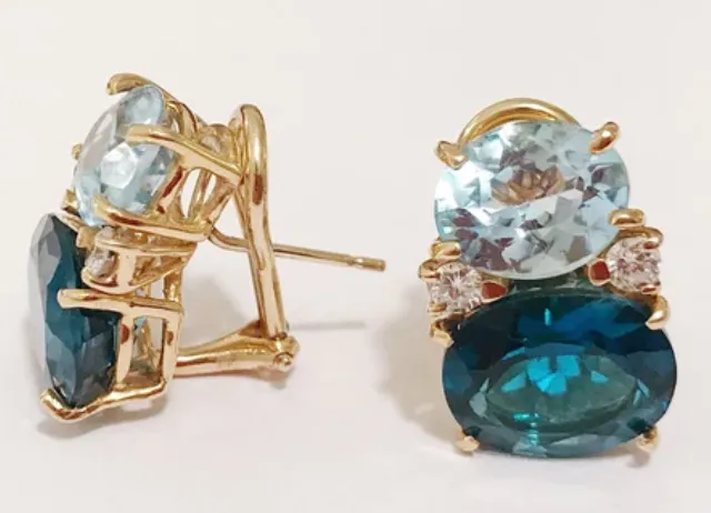 Medium GUM DROP™ Earrings with Two-Toned Blue Topaz and Diamonds