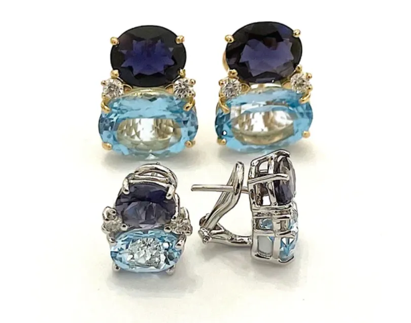 Medium GUM DROP™ Earrings with Two-Toned Blue Topaz and Diamonds