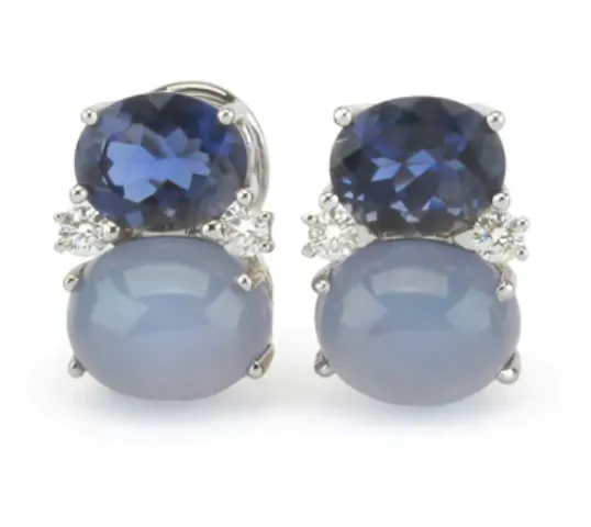 Medium GUM DROP™ Earrings with Two-Toned Blue Topaz and Diamonds