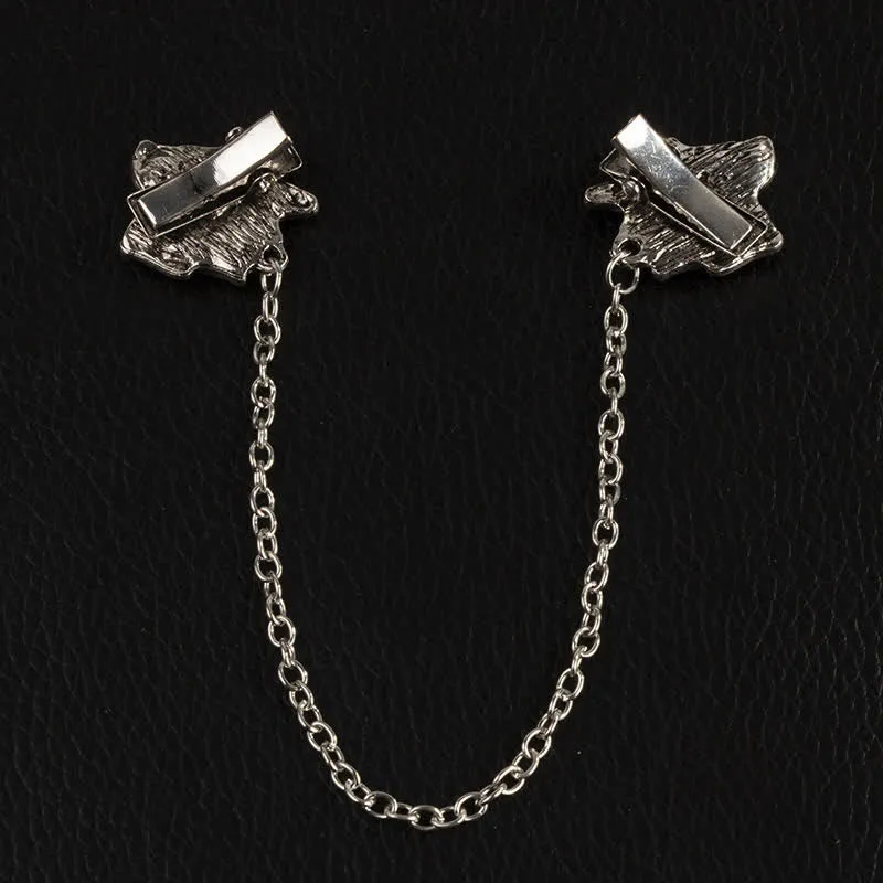 Men's Antiqued Rose Chain Brooch Collar Clip