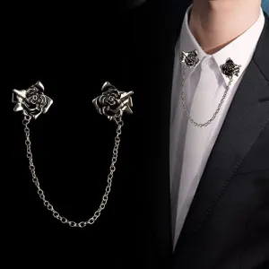 Men's Antiqued Rose Chain Brooch Collar Clip