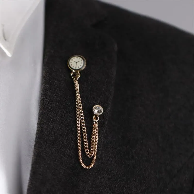 Men's Vintage Badge Clock Chain Brooch